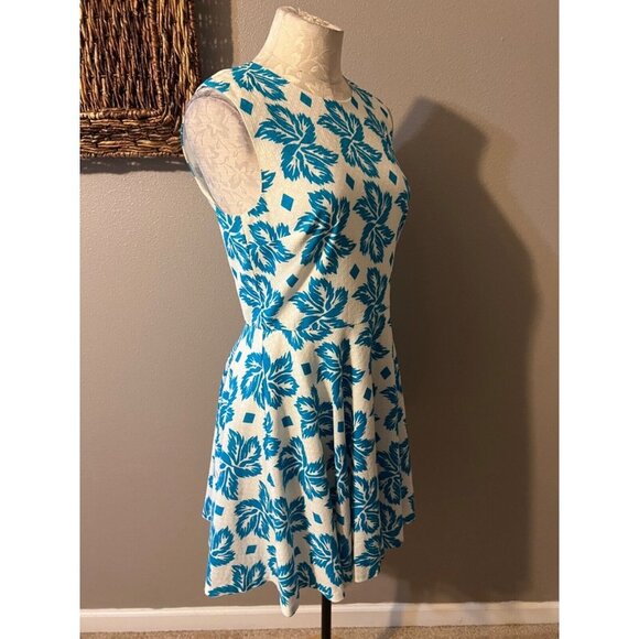 Diane von Furstenberg Textured Cotton Blue White A Line Dress 6 New - Picture 3 of 8